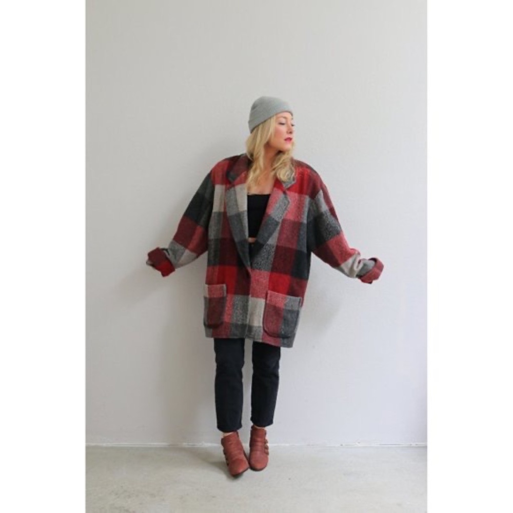 1980's French Country Express Plaid & Wool Overcoat // Women's Large to XL 14 16